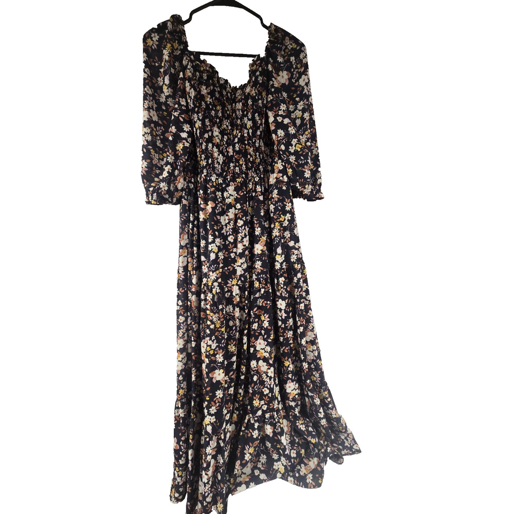 Ann Taylor Womens Dress Blue Tiered Swing Cottage Prairie Floral Print Size 0